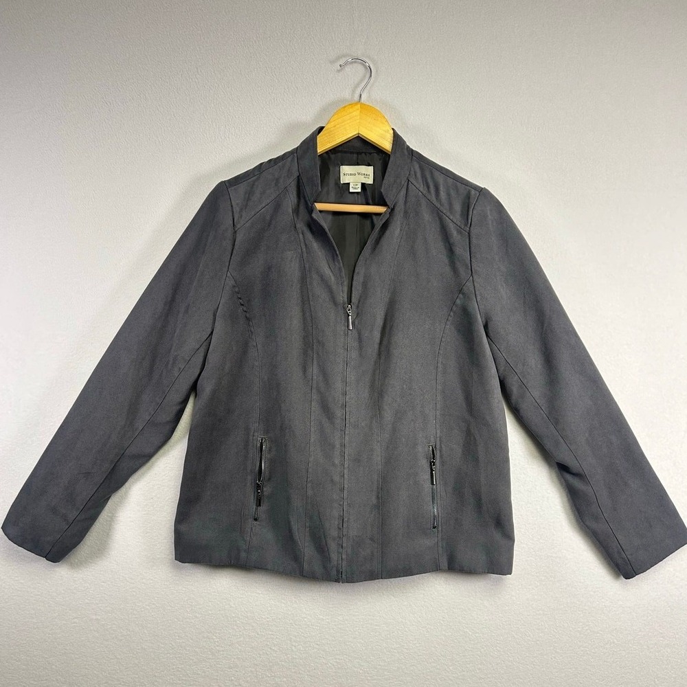 Minimalist Studio Works Petite Women 12P Gray Faux Suede Full Zip Jacket